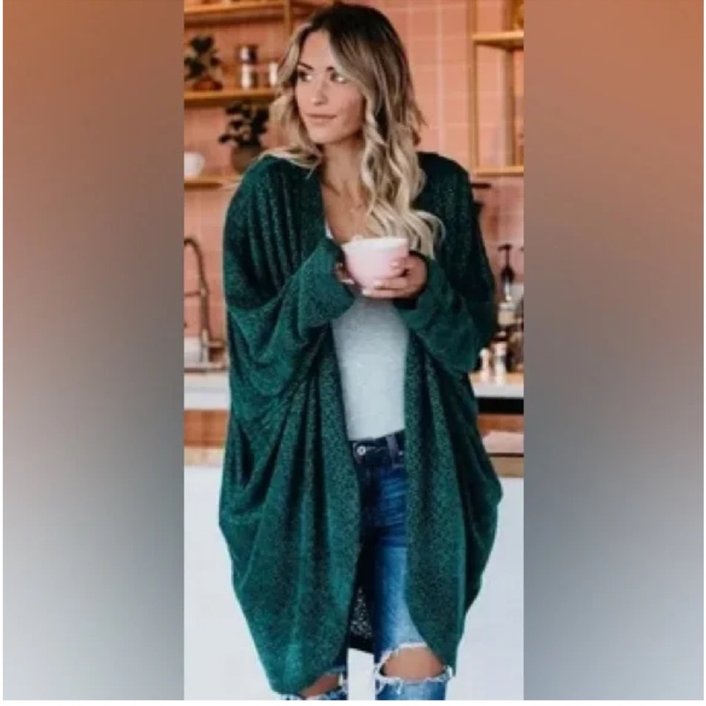 Long Green Shimmery Cardigan